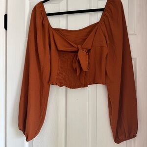 Altar'd State Terracotta Tie-back cropped  Blouse